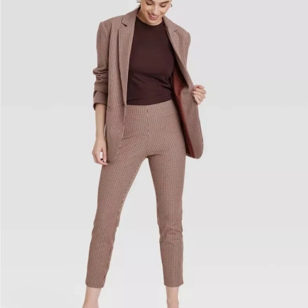 A New Day Brown Plaid High Rise Stretch Skinny Ankle Pants - size 12